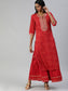 Ishin Women's Cotton Red Bandhani Print Embellished Straight Kurta Sharara Set