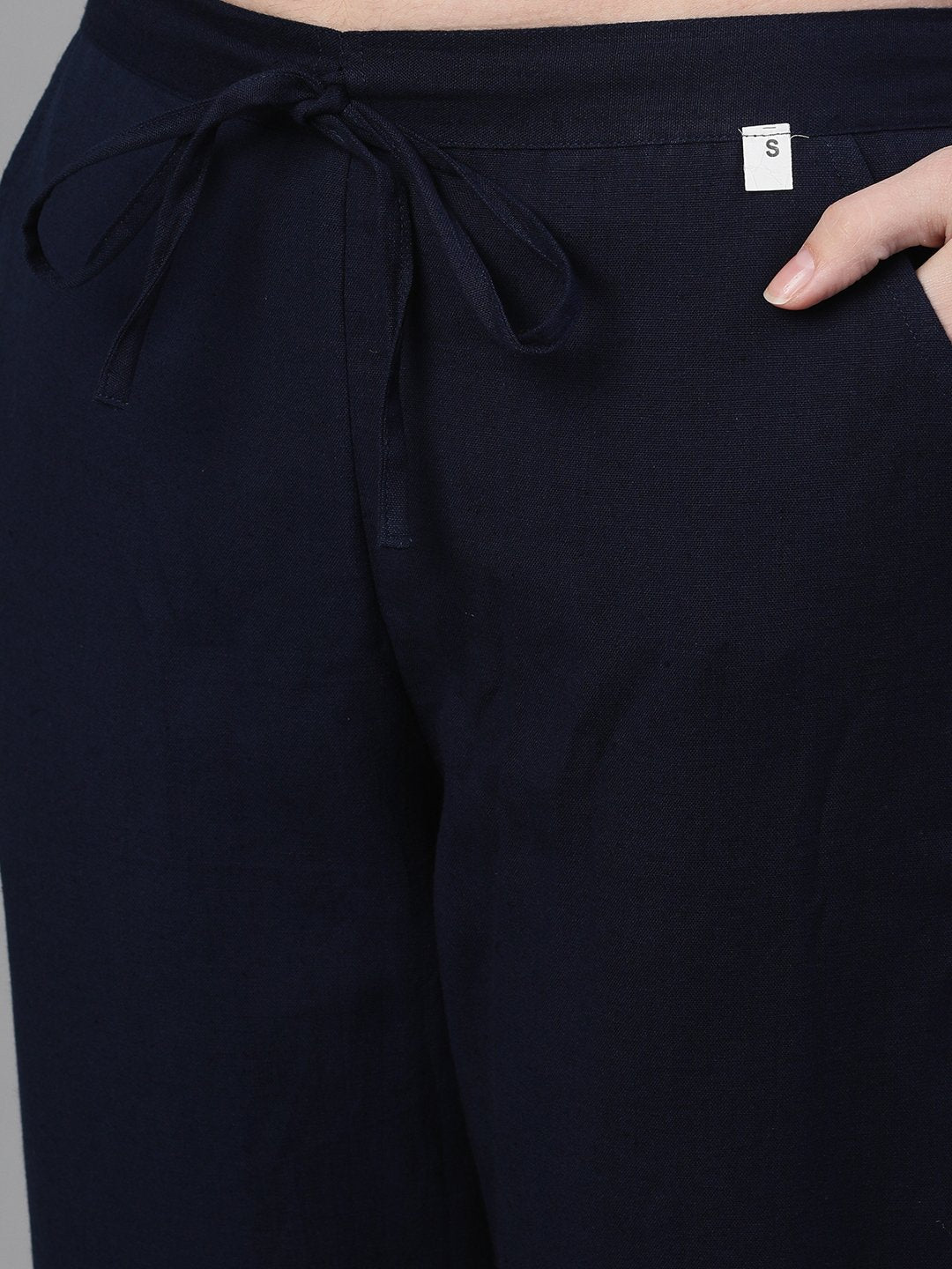Ishin Women's Cotton Navy Blue Printed With Mirror Work Straight Kurta Trouser Set