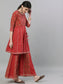 Ishin Women's Cotton Red Embellished Peplum Kurta Sharara Set