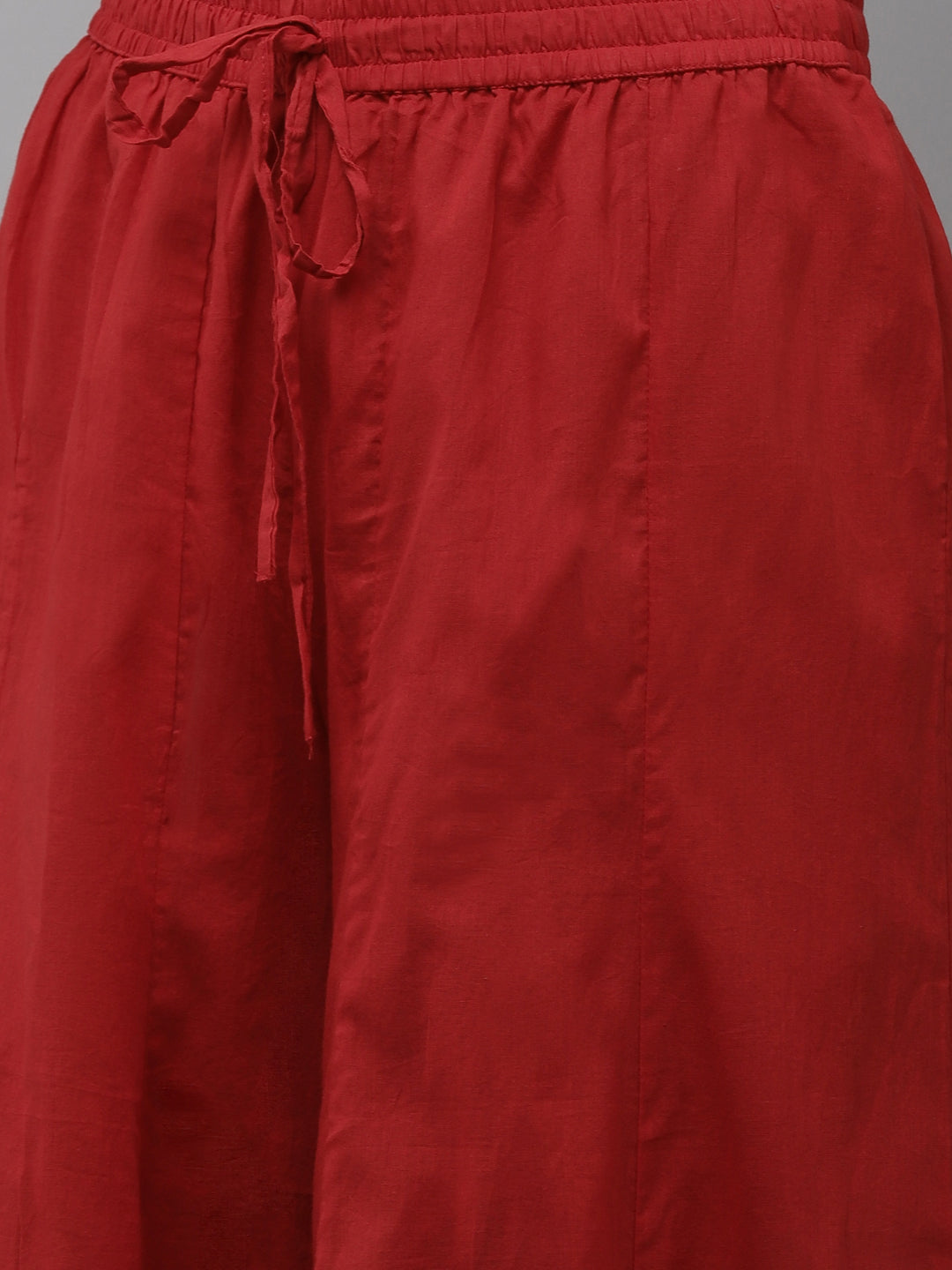 Ishin Women's Cotton Red Bandhani Embellished Straight Kurta Sharara Set