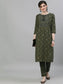 Ishin Women's Cotton Green Bandhani Embellished Straight Kurta Trouser Set
