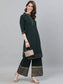 Ishin Women's Cotton Dark Green Printed With Gota Patti Straight Kurta Palazzo Set