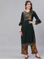 Ishin Women's Rayon Green & Mustard Zari Embroidered A-Line Kurta Trouser Set