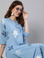Ishin Women's Cotton Blue Printed A-Line Kurta Trouser Set