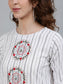 Ishin Women's Cotton White Embroidered Straight Kurta
