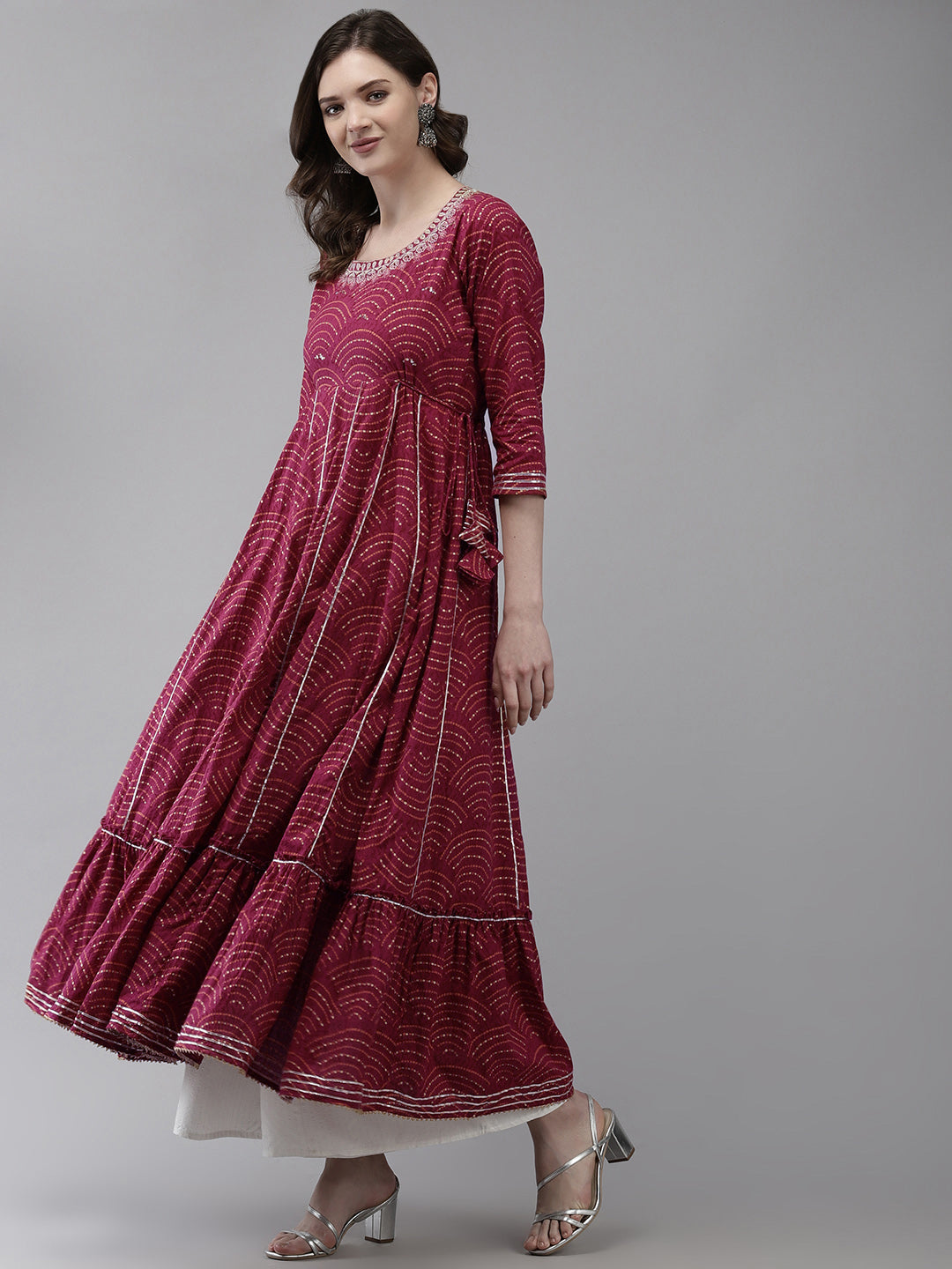 Ishin Women's Pink Zari Embroidered Anarkali Kurta