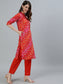 Ishin Women's Multi Color Bandhani Printed Straight Kurta With Trouser