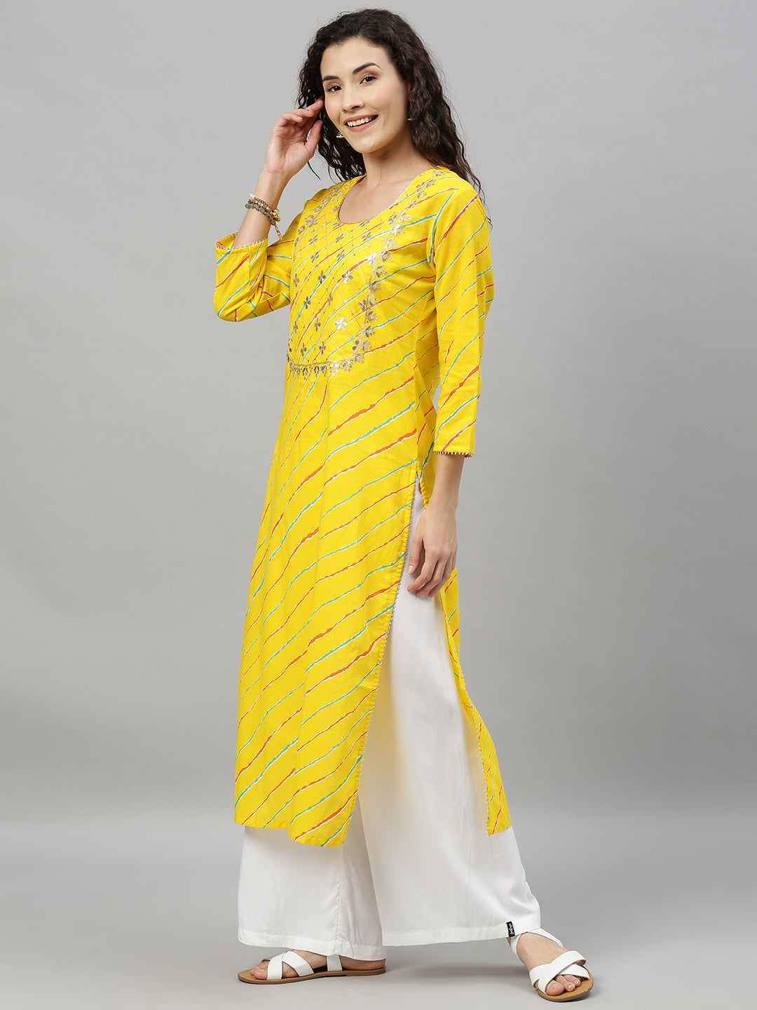 Yellow Leheriya Print Kurta