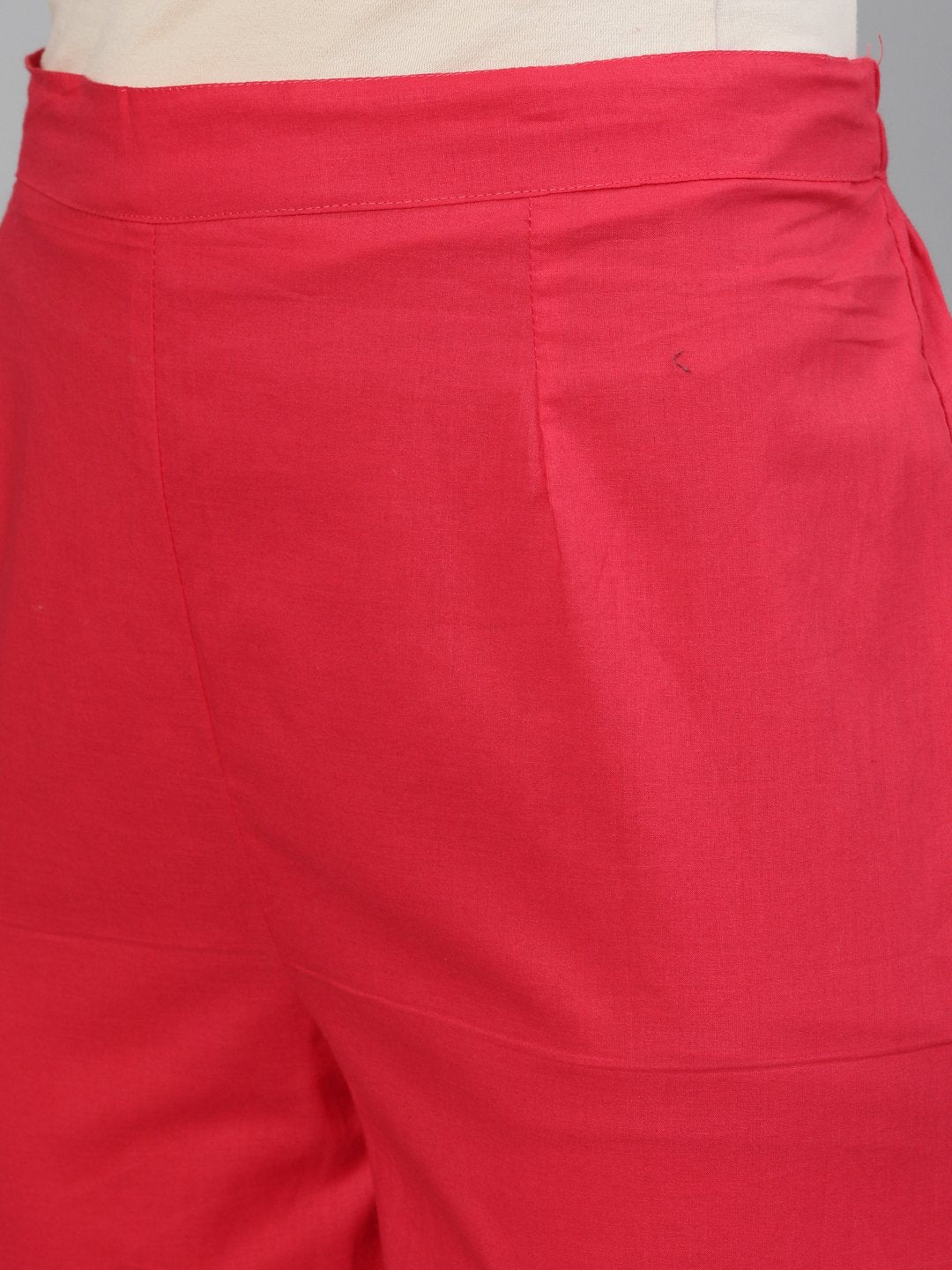 Ishin Women's Cotton Sea Green & Pink Printed A-Line Kurta Trouser Set