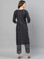 Ishin Women's Cotton Black Printed A-Line Kurta Trouser Set