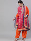 Ishin Women's Cotton Pink & Orange Bandhani Printed A-Line Kurta Salwar Dupatta Set