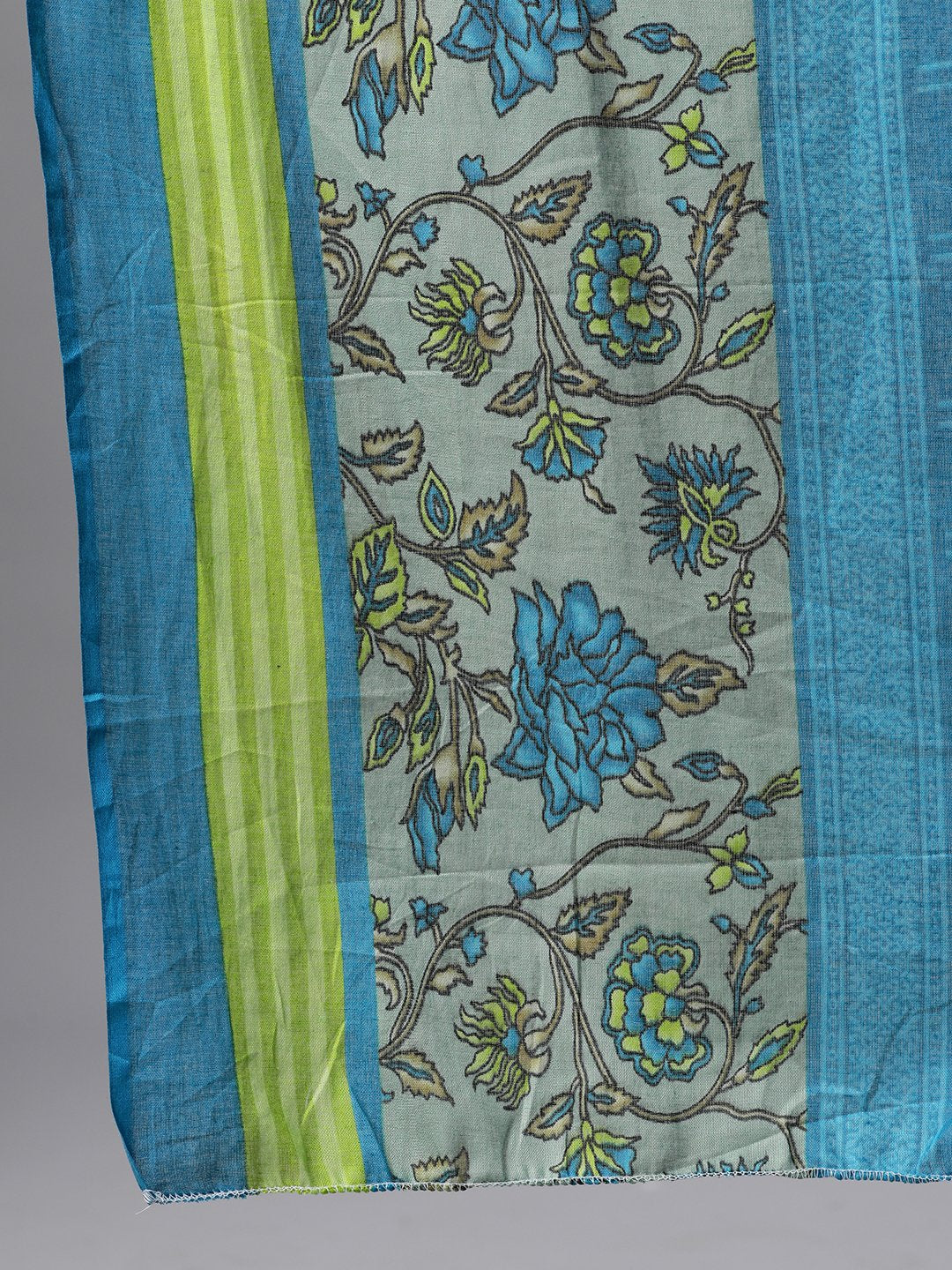 Ishin Women's Cotton Grey & Sky Blue Printed A-Line Kurta Salwar Dupatta Set