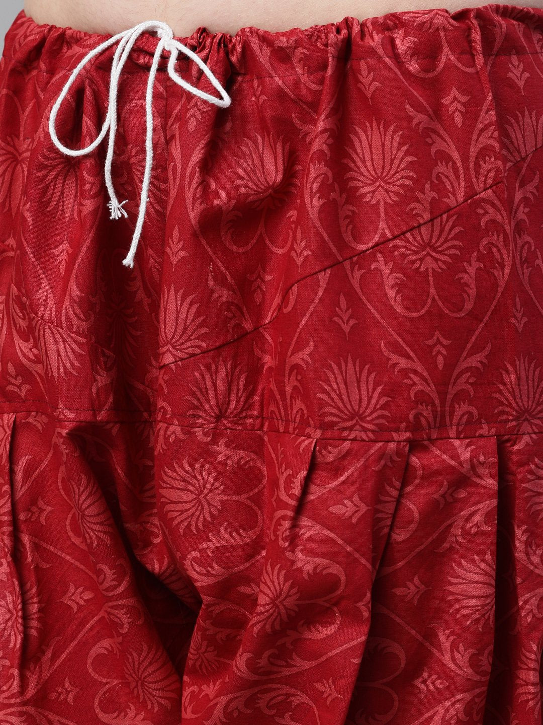 Ishin Women's Cotton Beige & Red Printed A-Line Kurta Salwar Dupatta Set