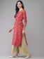 Ishin Women's Silk Blend Red Embroidered A-Line Bandhani Kurta
