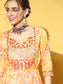 Ishin Women's Cotton Blend Yellow Embroidered Anarkali Kurta