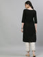 Ishin Women's Cotton Black & Off White Embroidered Straight Kurta Trouser Set