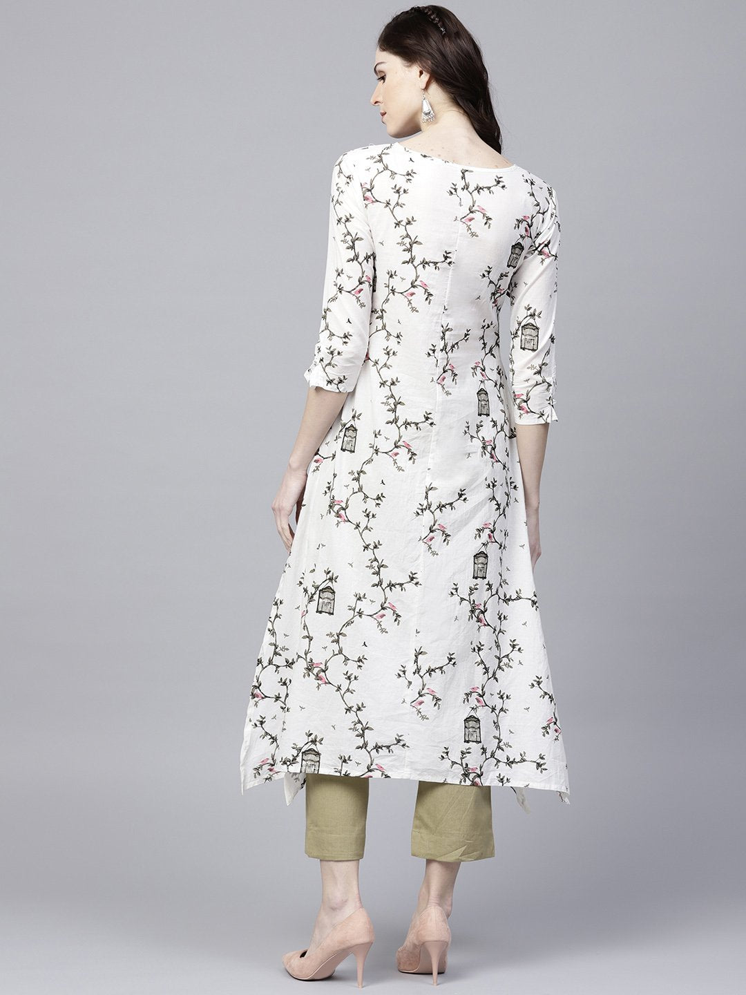 Ishin Women's Rayon White Printed A-Line Kurta