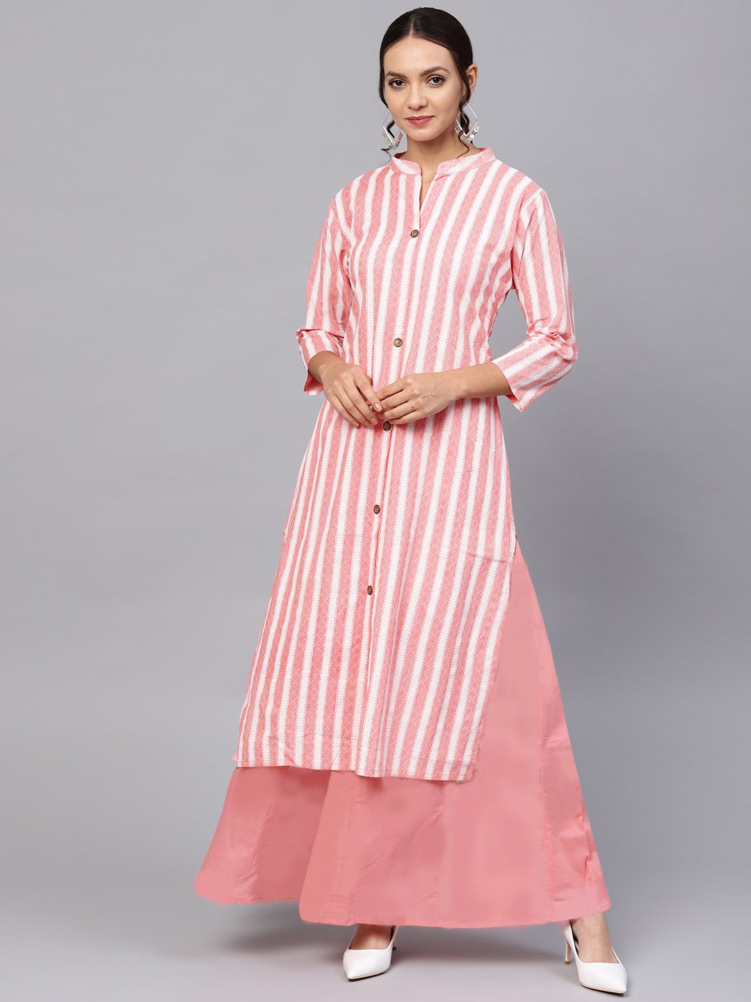Ishin Women's Cotton Pink Printed A-Line Kurta