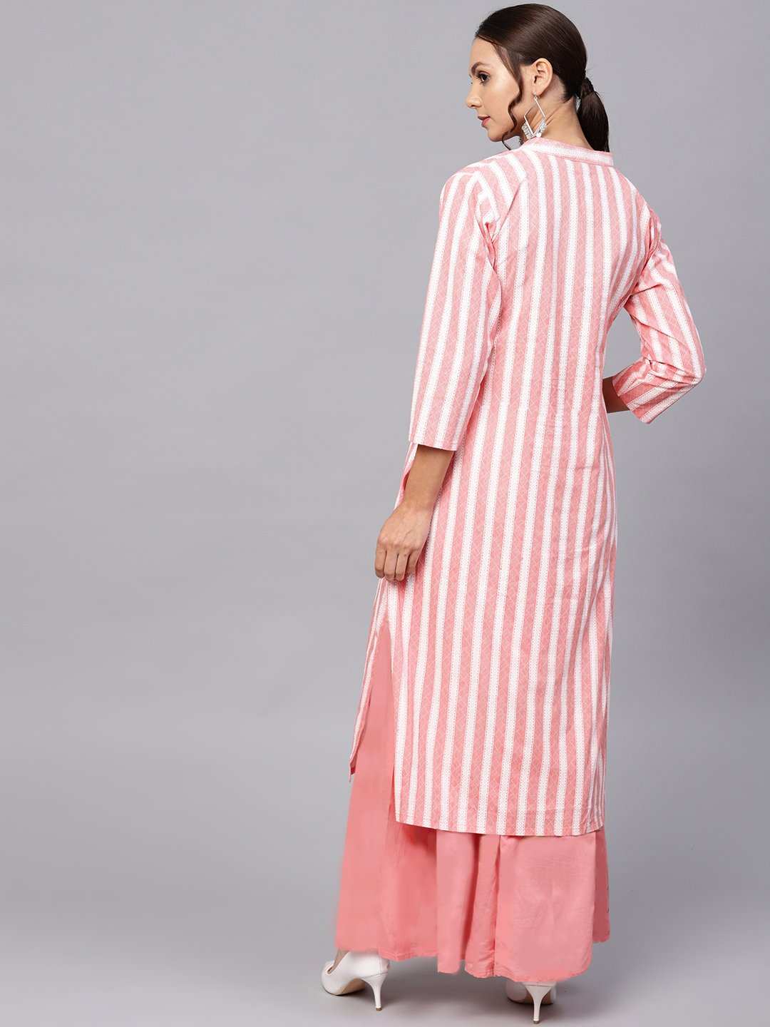 Ishin Women's Cotton Pink Printed A-Line Kurta