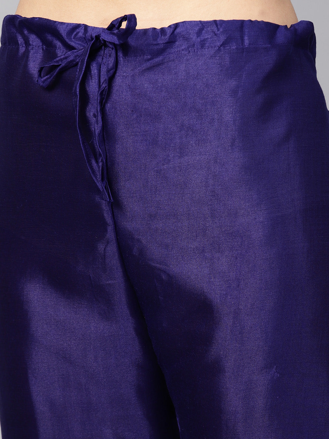  Ishin Women's Chanderi Silk Pink & Navy Blue Woven A-Line Kurta With Palazzo & Dupatta 