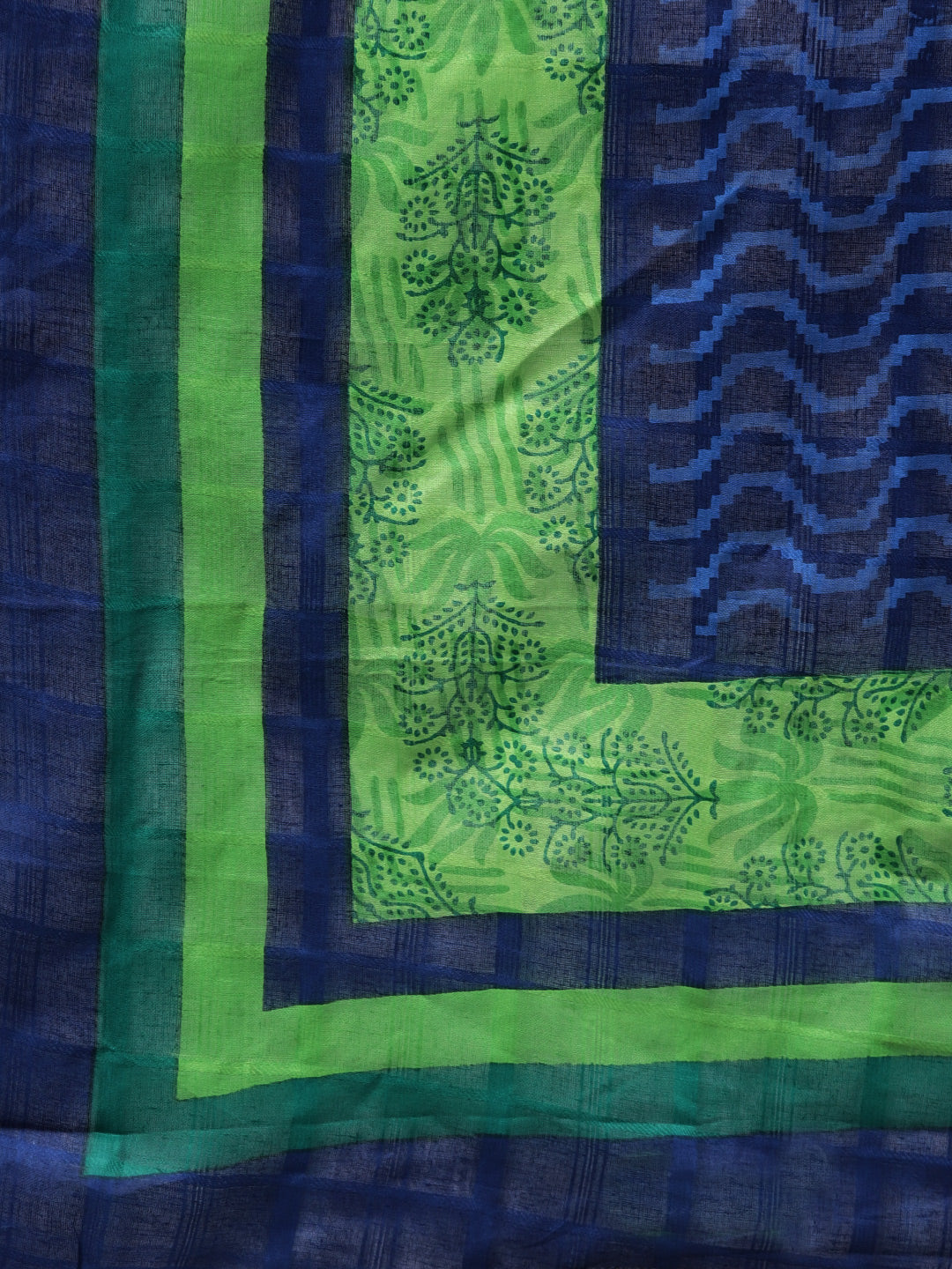  Ishin Women's Cotton Green & Blue Printed A-Line Kurta With Trouser & Dupatta 
