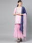 Ishin Women's Cotton Pink Gota Patti Work Embroidered A-Line Kurta Sharara Dupatta Set