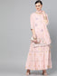 Ishin Women's Cotton Pink Embroidered A-Line Kurta Sharara Dupatta Set
