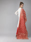 Ishin Women's Chanderi Cotton White & Red Embellished A-Line Kurta Palazzo Dupatta Set