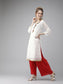 Ishin Women's Chanderi Cotton White Embellished A-Line Kurta Palazzo Dupatta Set