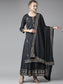 Ishin Women's Sequins Navy Blue Embellished A-Line Kurta Sharara Dupatta Set