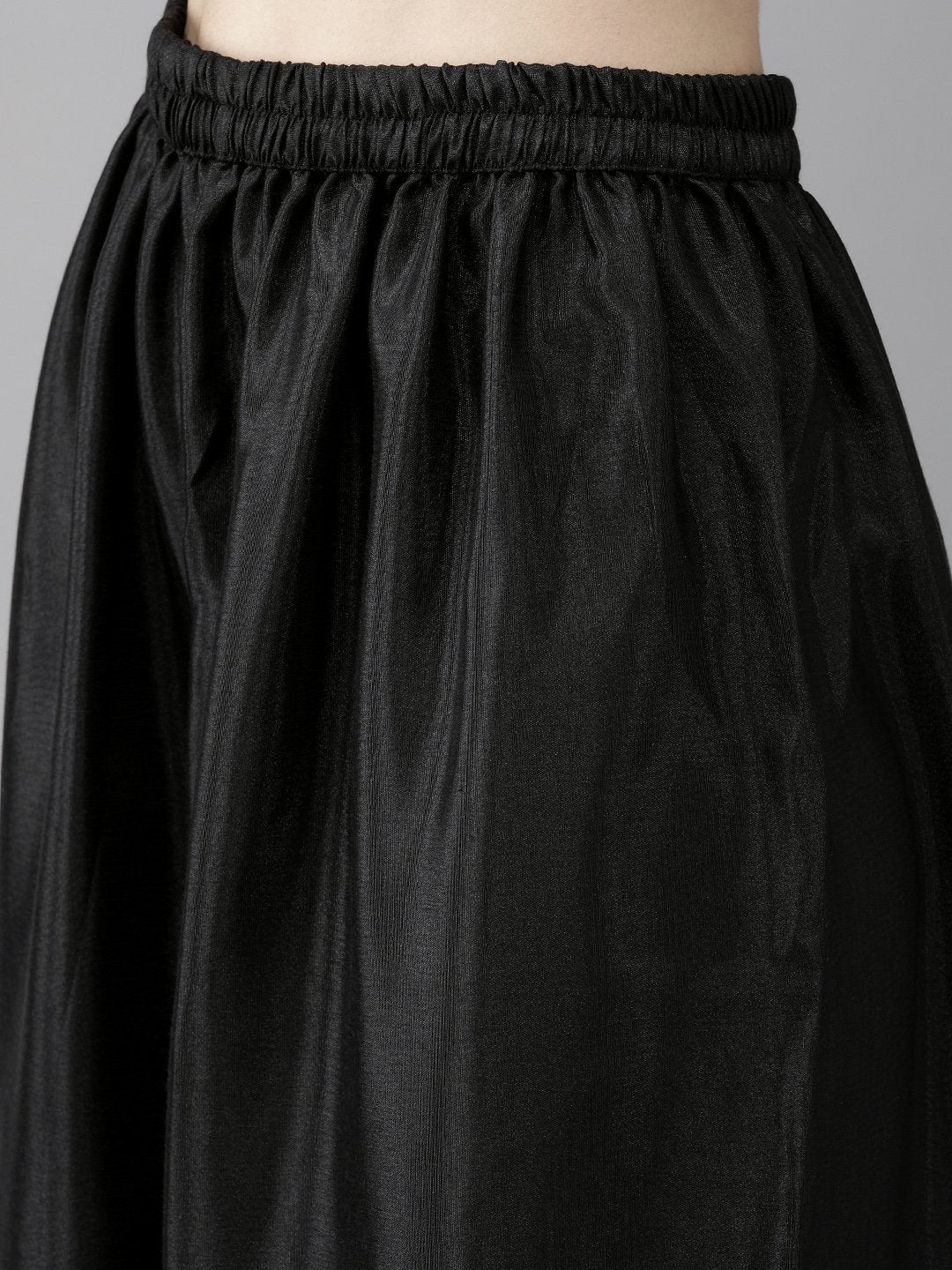 Ishin Women's Poly Georgette Grey & Black Embroidered A-Line Kurta Palazzo Dupatta Set