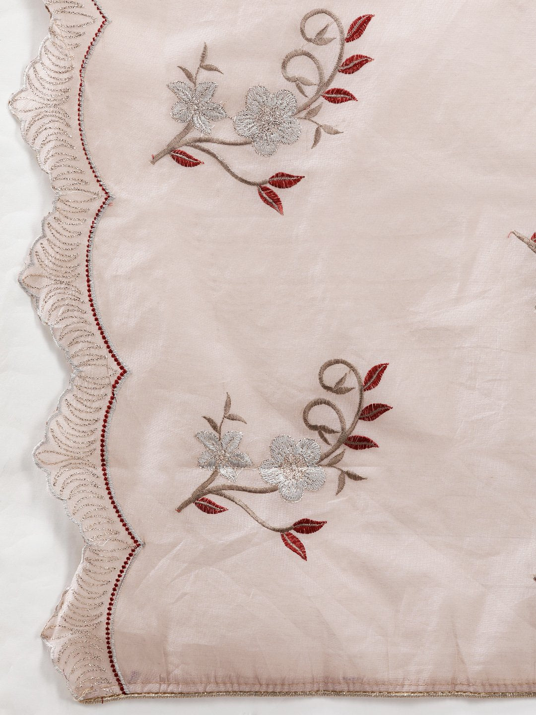 Ishin Women's Chanderi Peach Floral Printed A-Line Kurta Palazzo With Embroidered Dupatta