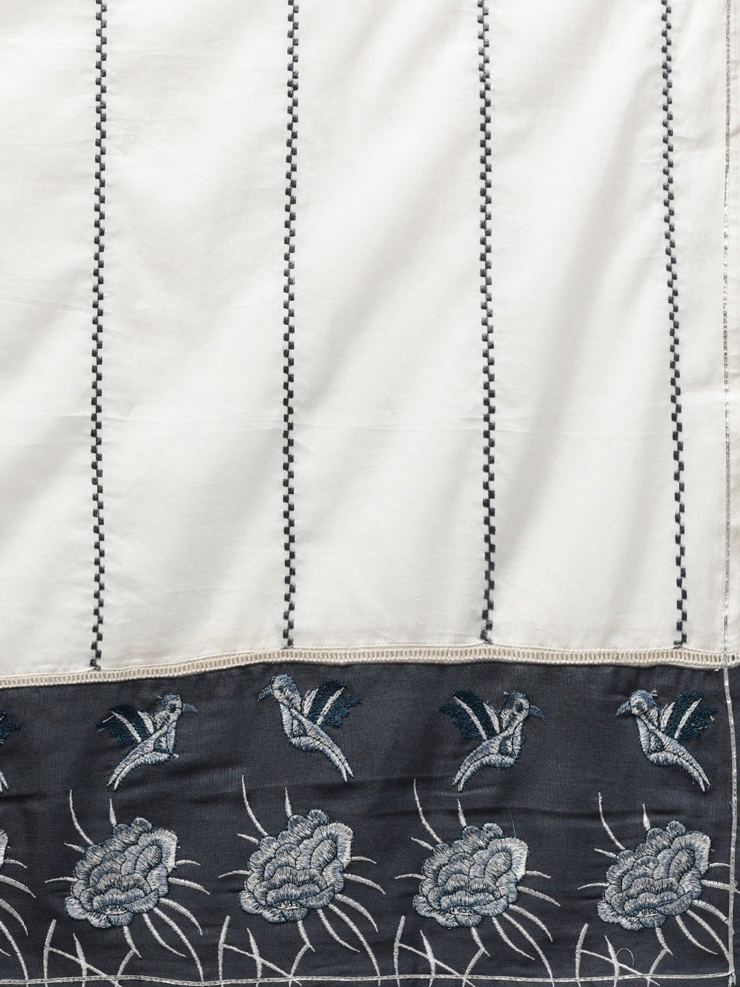 Ishin Women's Cotton Grey Embroidered A-Line Kurta Palazzo Dupatta Set
