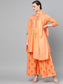 Ishin Women's Cotton Orange Embroidered Anarkali Kurta Sharara Dupatta Set