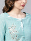 Ishin Women's Cotton Sea Green Embroidered A-Line Kurta Palazzo Set