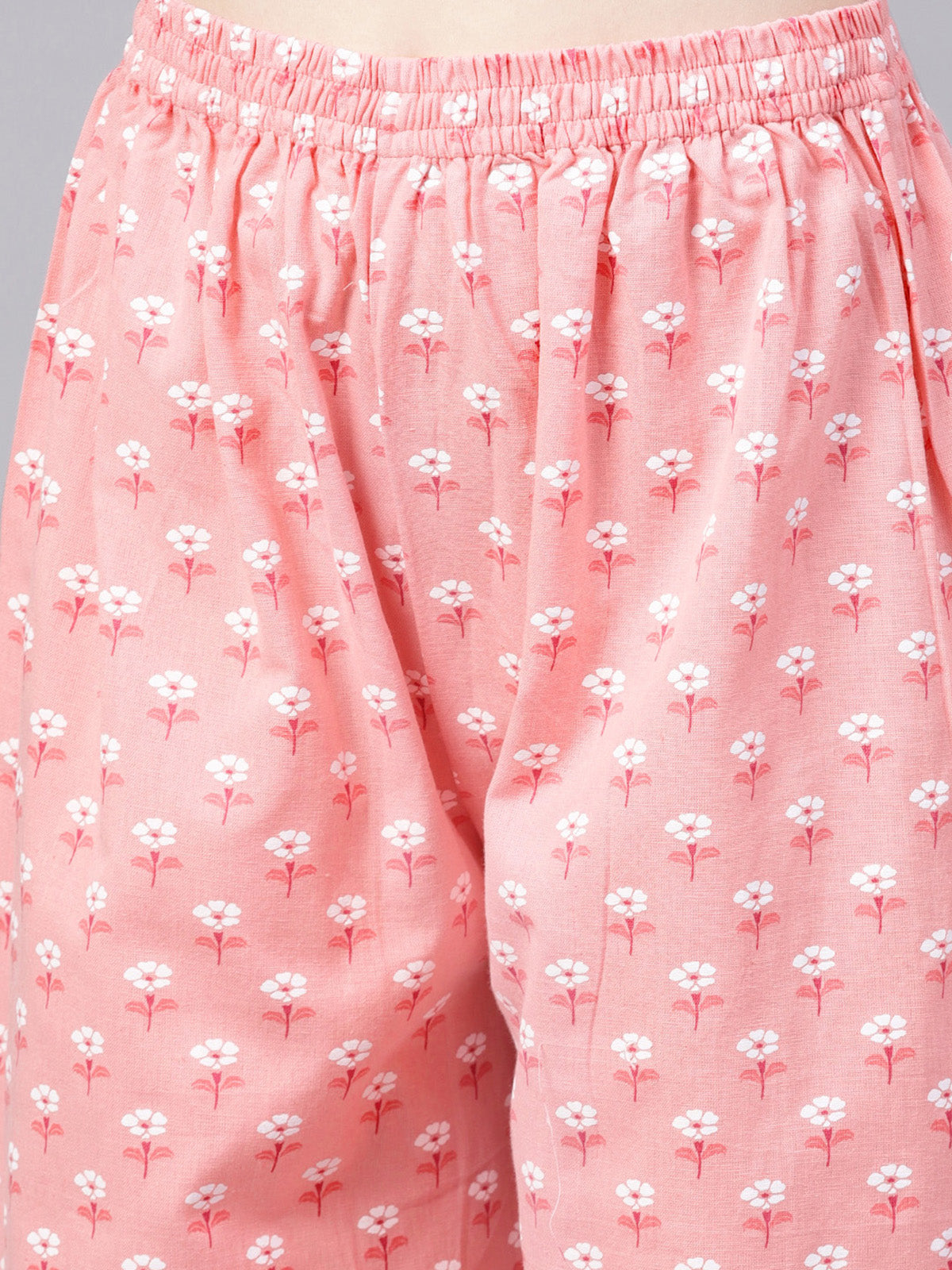 Comfy Pink Cotton Floral printed A-line fit kurta set