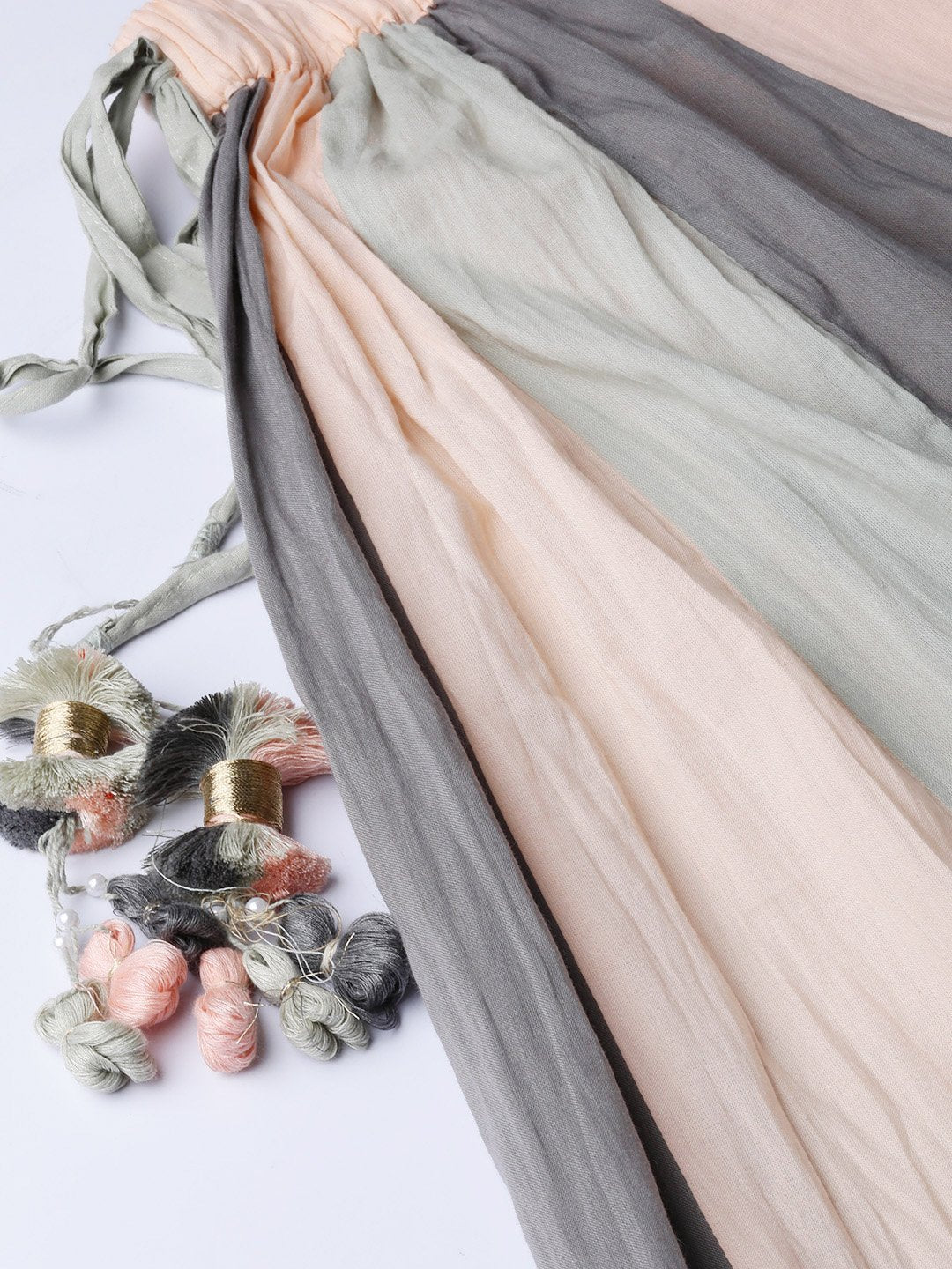Ishin Women's Cotton Peach & Grey Solid A-Line Top Skirt Set