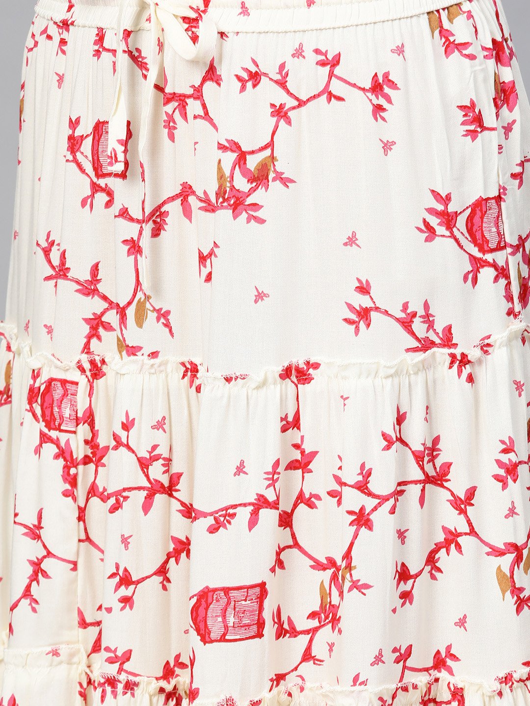 Ishin Women's Cotton Pink & Off White Printed Gota Patti A-Line Kurta Skirt Dupatta Set