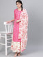 Ishin Women's Cotton Pink & Off White Printed Gota Patti A-Line Kurta Skirt Dupatta Set