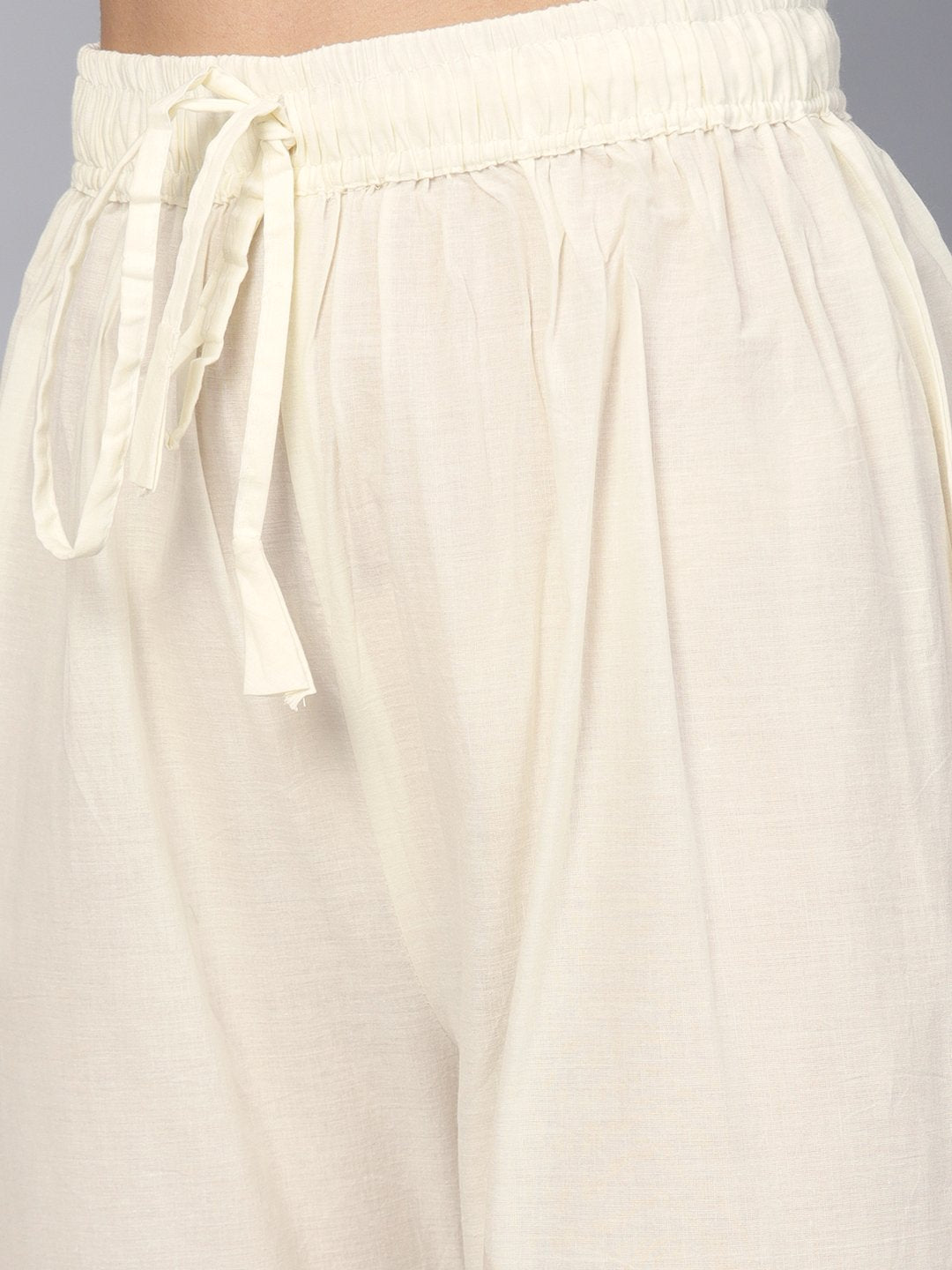 Ishin Women's Cotton Off White Printed A-Line Kurta Palazzo Dupatta Set