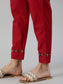 Ishin Women's Red Yoke Design A-Line Kurta Trouser Set