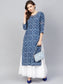 Ishin Women's Cotton Blue & White Embroidered A Line Kurta Skirt Set