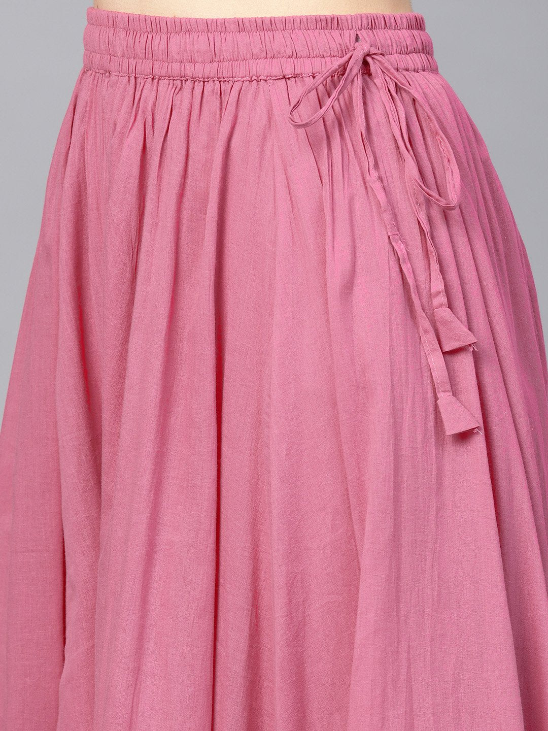 Ishin Women's Cotton White & Pink Printed With Gotta Patti A-Line Kurta Sharara Set