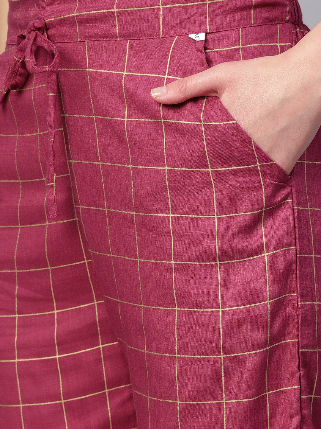 Ishin Women's Cotton Purple Foil Printed Gota Patti A-Line Kurta Trouser Set