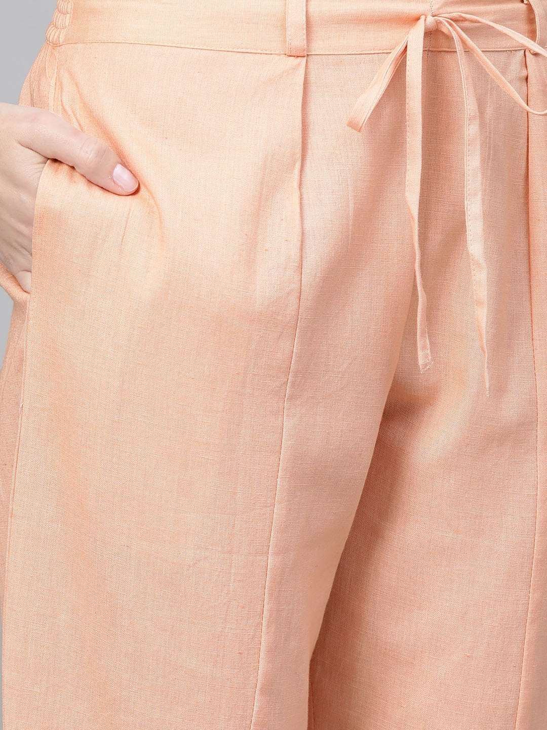 Ishin Women's Cotton Grey & Peach Printed Anarkali Kurta Trouser Set