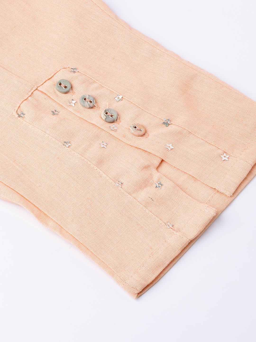 Ishin Women's Cotton Grey & Peach Printed Anarkali Kurta Trouser Set
