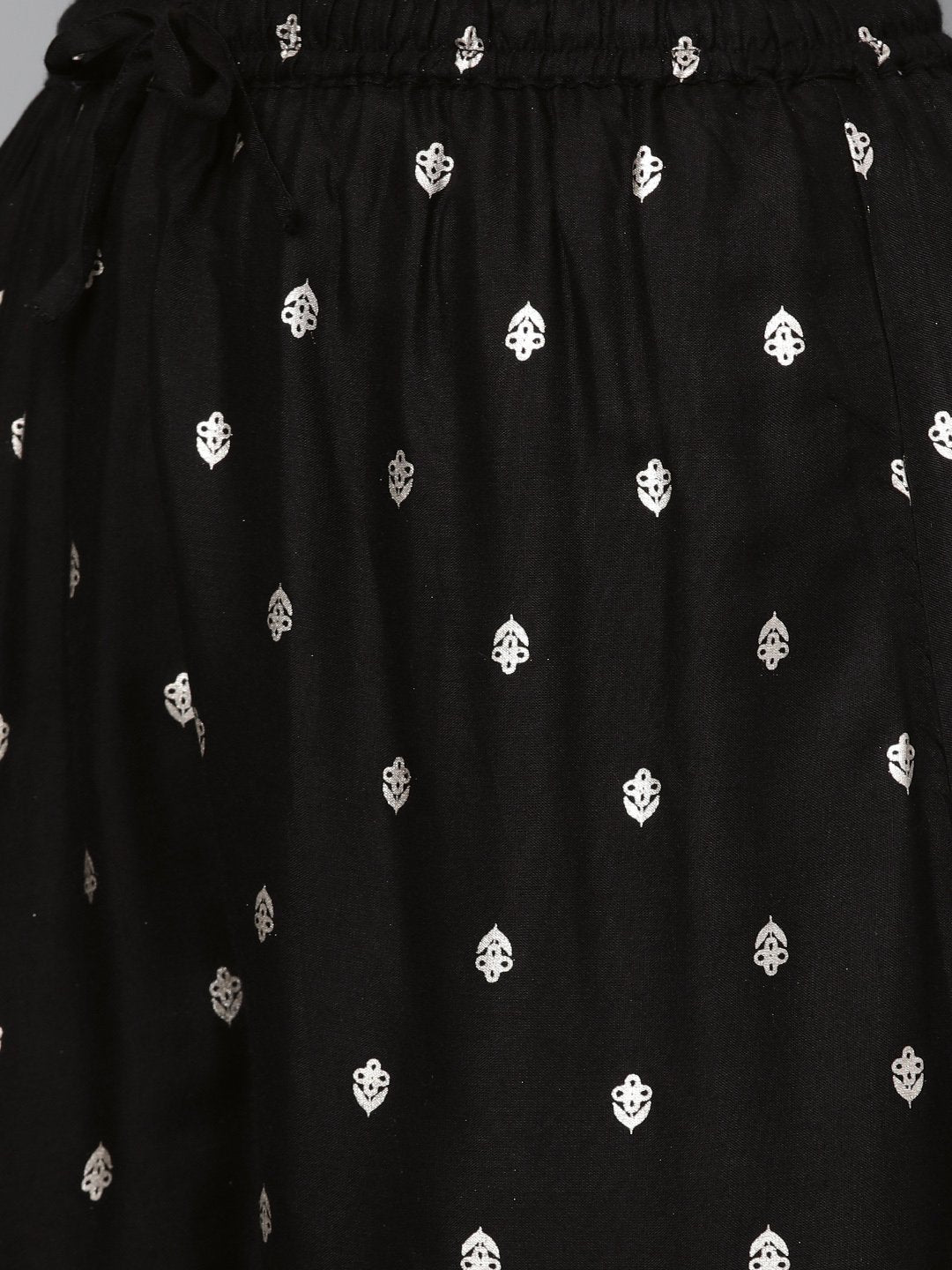 Ishin Women's Rayon Black Embellished A-Line Kurta Palazzo Set