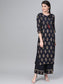 Ishin Women's Rayon Navy Blue Embroidered A-Line Kurta Palazzo Set