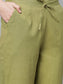 Ishin Women's Silk Blend Green Printed A-Line Kurta Trouser Set