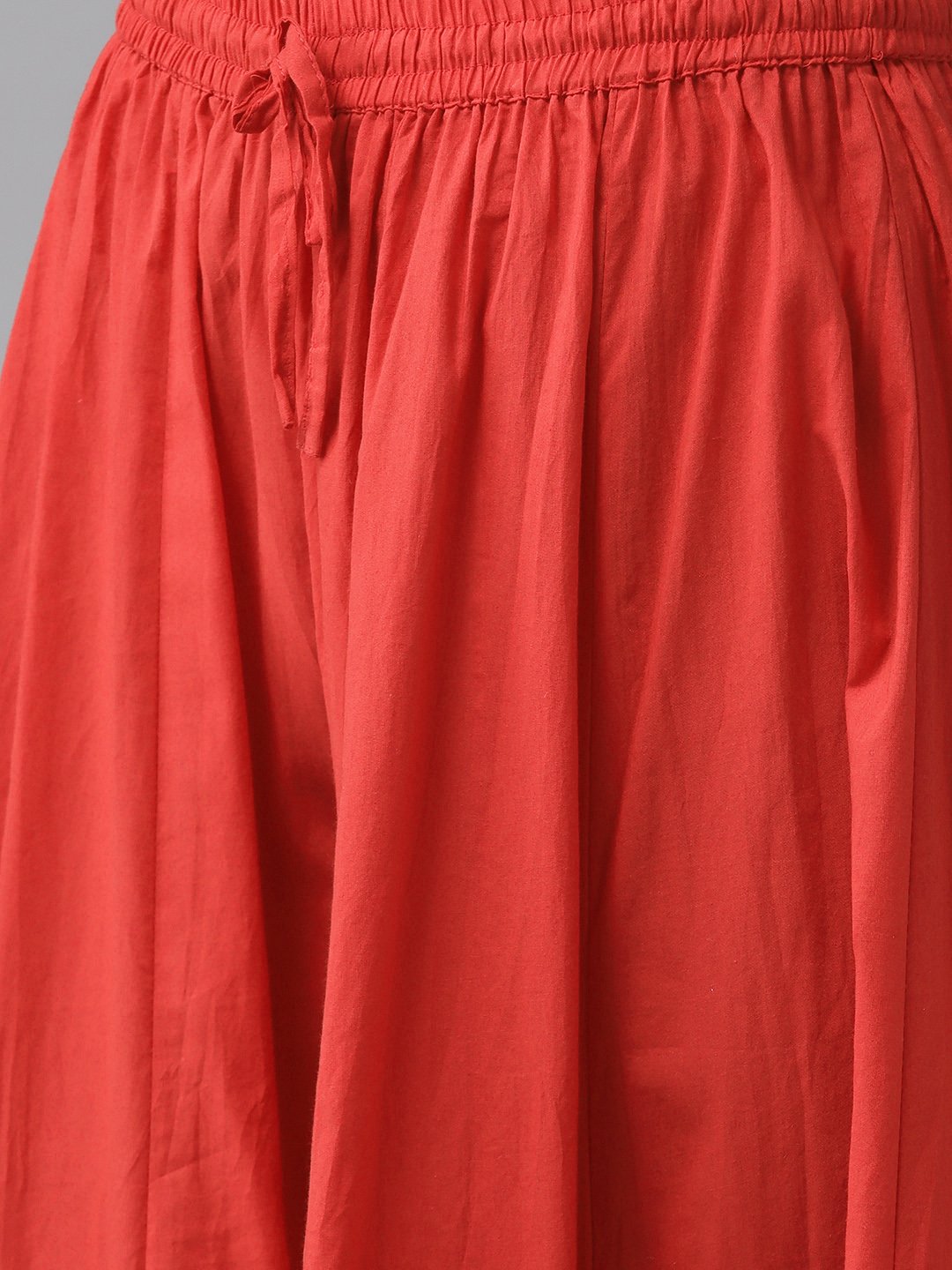 Ishin Women's Cotton Red Bandhani Print Embellished A-Line Kurta Sharara Set